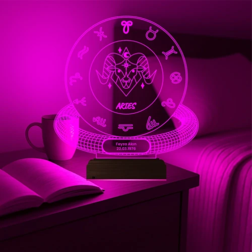 Koç Burcu Aries Astroloji Doğum Günü Hediyesi Kişiye Özel 3D Lamba - Masa Gece Lambası