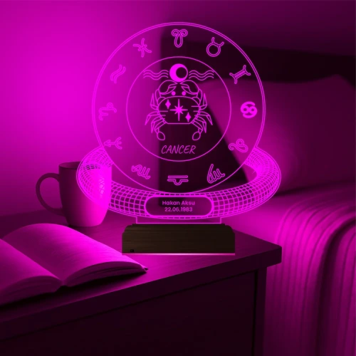 Yengeç Burcu Cancer Astroloji Doğum Günü Hediyesi Kişiye Özel 3D Lamba - Masa Gece Lambası